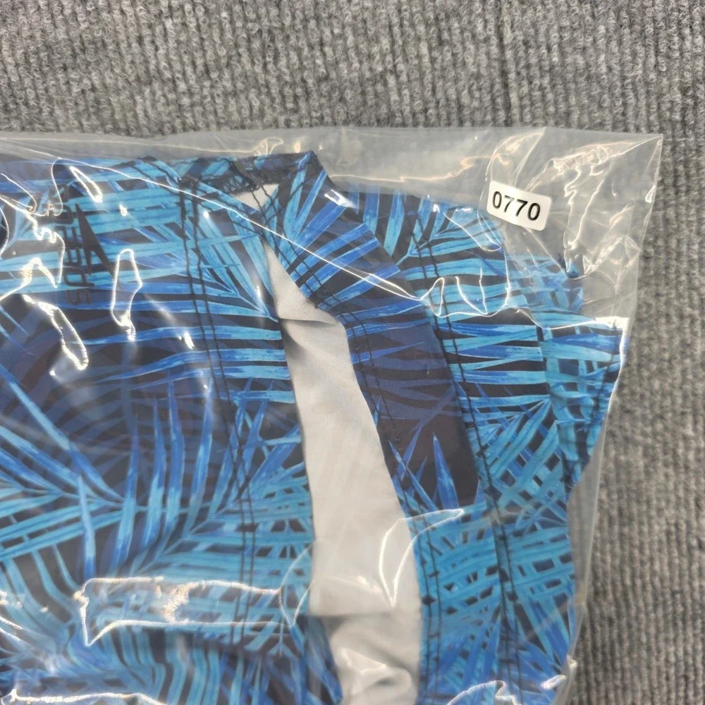 Speedo Mens Blue Tropical Palm Leaf Print Swim Trunks Size Large Zipper Pocket